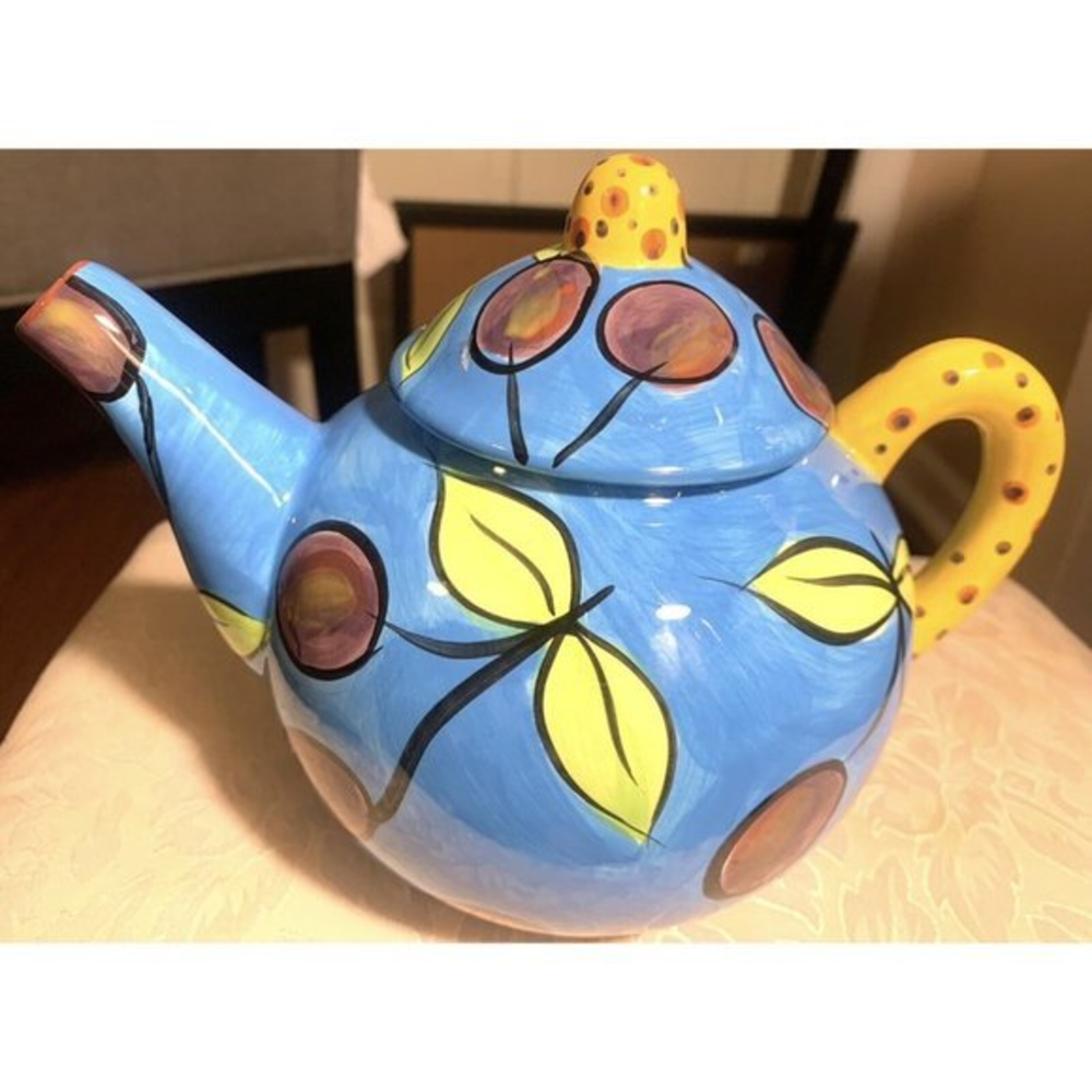 Renardi Cherry Print Espirt Designed By Pakita Ferrer Blue Teapot